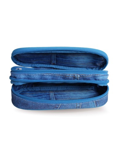 PORTACOLORI TINTA UNITA JEANS 2 ZIP 