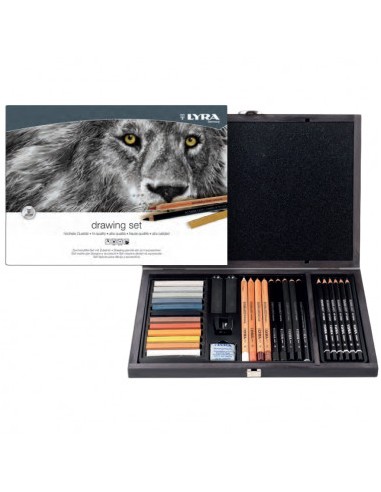 SET DA DISEGNO IN COFANETTO IN LEGNO  DRAWING SET 31 PEZZI LYRA
