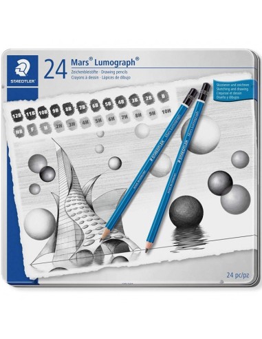 SET 24 MATITE GRAFITE MARS LUMOGRAPH DA 12B A 10H STAEDTLER